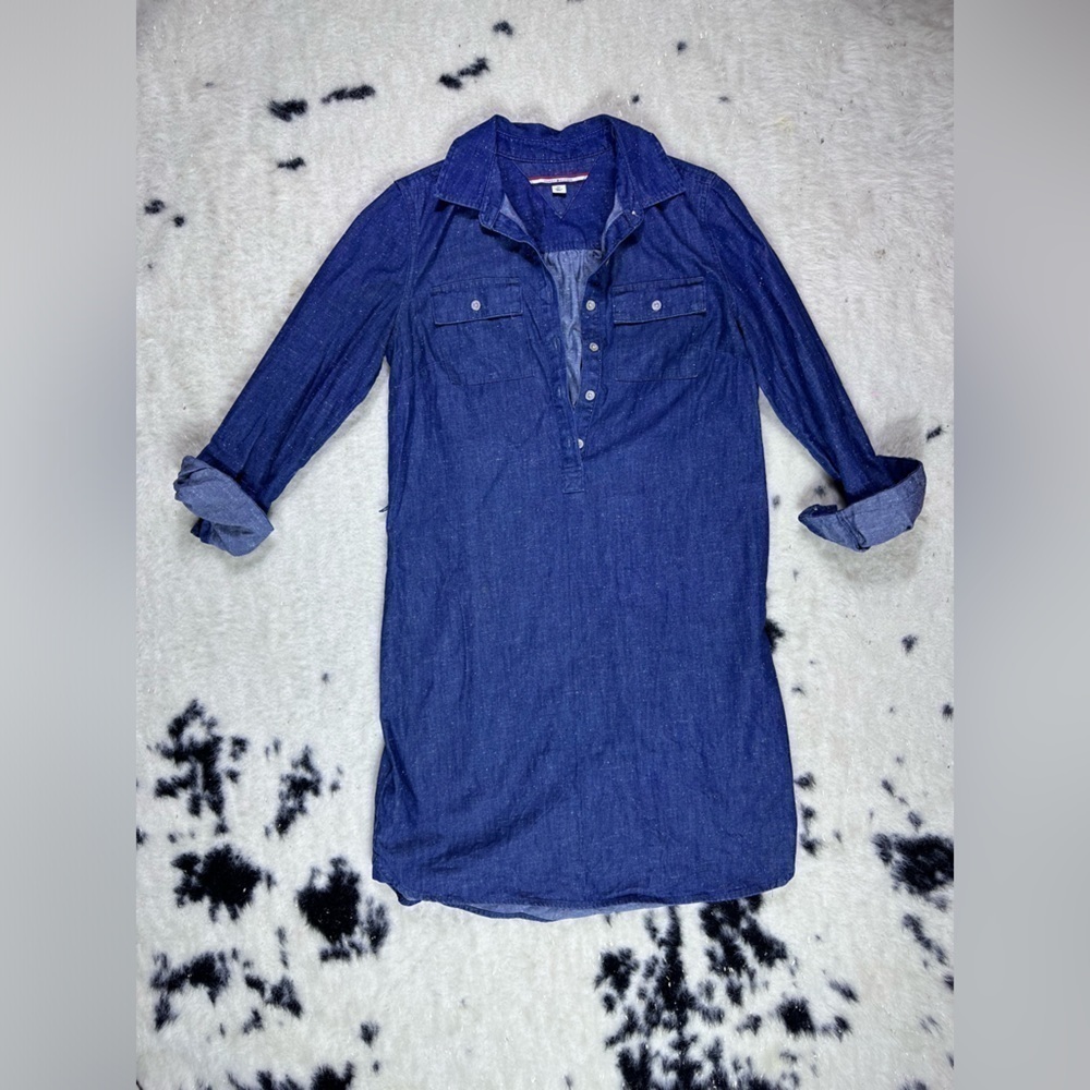 Tommy Hilfiger Women's Blue Denim Cotton Midi Dress Size Small
